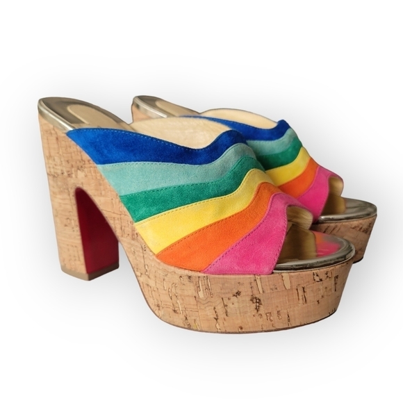 Christian Louboutin O Sister Rainbow Suede Platform Heel Slide Pumps 35 US 5 - Picture 11 of 17